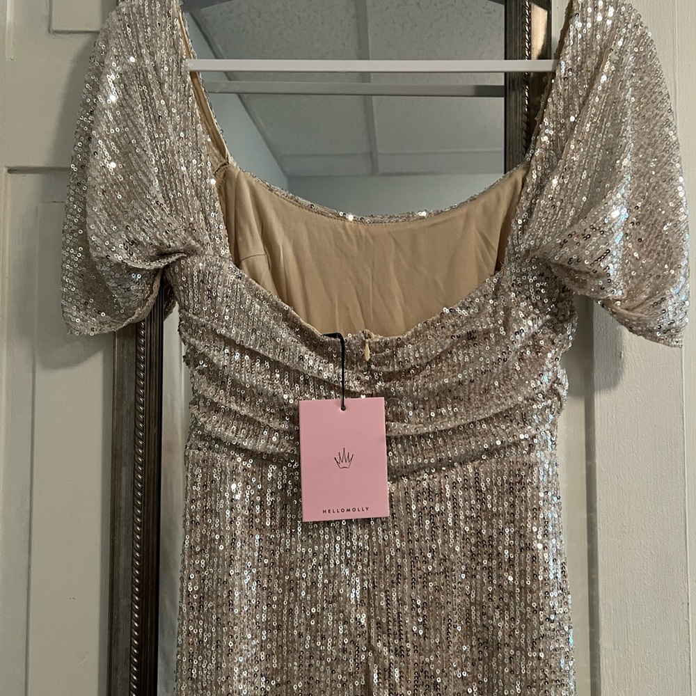 Hello Molly Cream Sequin Ruched Bodycon Dress